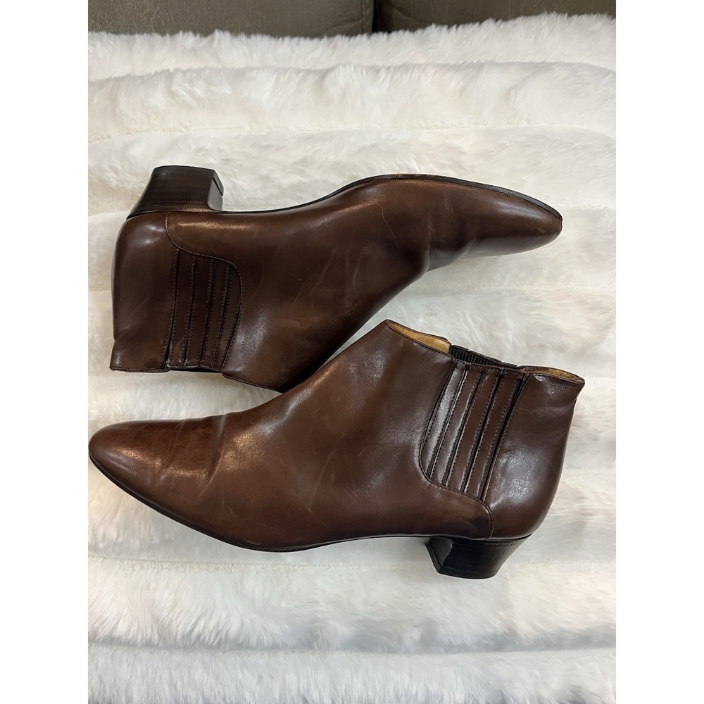 Ralph Lauren Ankle Boots Womens 7.5 Brown Good Leather Made in Italy Block Heel